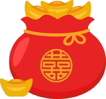 Cartoon Chinese New Year Lucky Red Bag Gold With Ingots vector