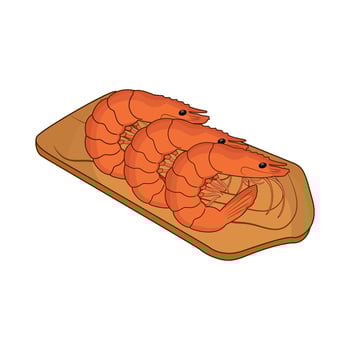 illustration of shrimp on cutting board vector
