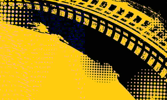 Abstract grunge yellow and black tire tracks background vector
