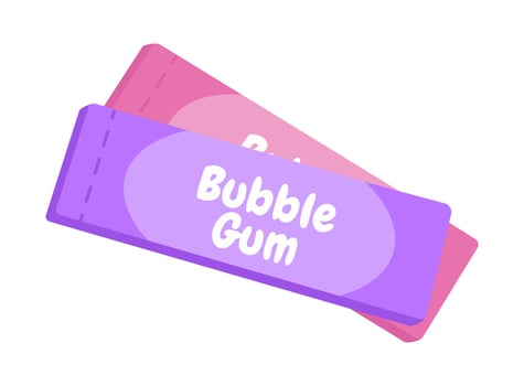 flat illustration of bubble gum packages colorful bubble gum wrappers one in purple and one in pink isolated on a white background vector