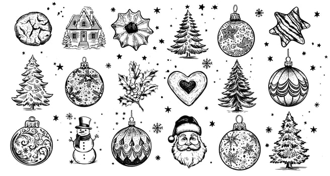Christmas Cookie and ball set, Hand drawn illustration vector