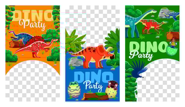 Kids dino party social media templates, dinosaurs vector