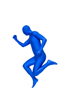 Mysterious blue man in costume jumpping png