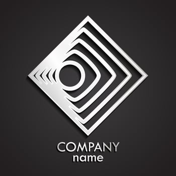 3d silver metal square circle linear logo design vector