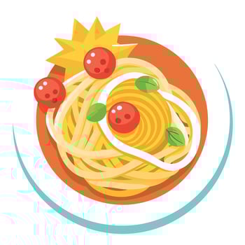 Cheese pasta Italian carbonara spaghetti sauce meal bacon. Delicious Spaghetti Bolognese on a Plate. vector