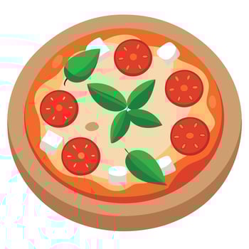 A margherita pizza with fresh basil leaves. glistening in the sunlight as if it's ready to be devour vector