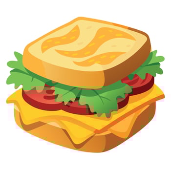 A delicious sandwich topped with melted cheese. crispy bacon. and fresh greens. served on toasted br vector