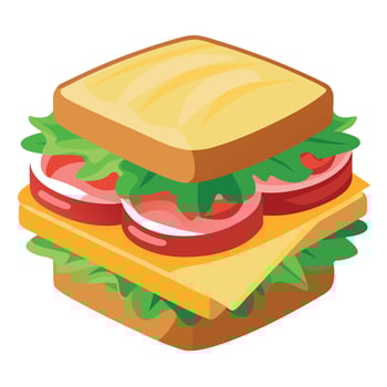 Delicious layered sandwich with bacon. turkey. and cheese. served on toasted bread with fresh greens vector