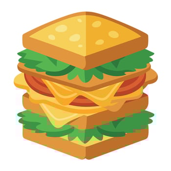 A delicious stack of gourmet grilled sandwiches topped with melted cheese. herbs. and savory filling vector