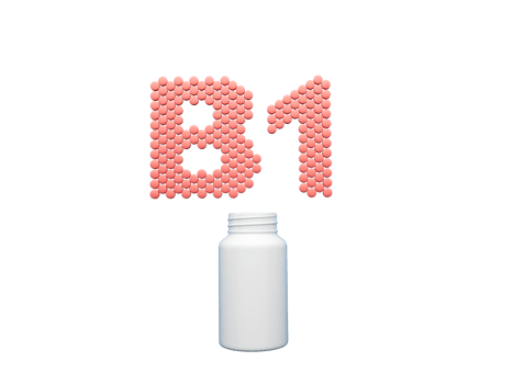 3d Empty White Pill Bottle With B1 Text Made Of Rounded Vitamin B1 Tablets 3d Illustration png