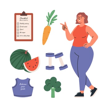 Weight loss illustration set. Flat illustration isolated on white background. vector