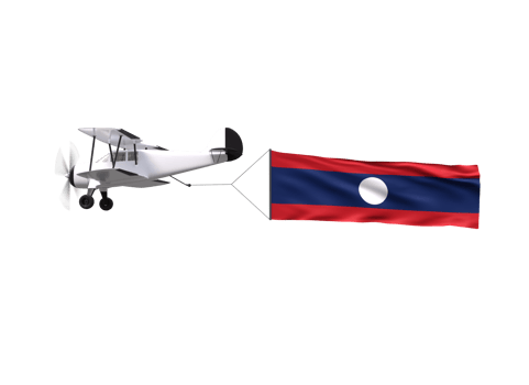 A small airplane flying with a laos flag png