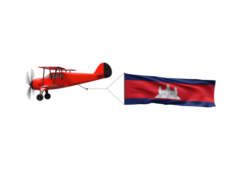 Airplane flying with the Cambodia flag png