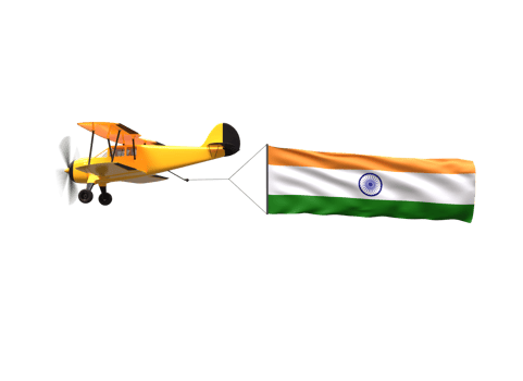 Airplane flying with the India flag png