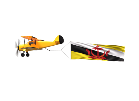 Airplane flying with the Brunei flag png