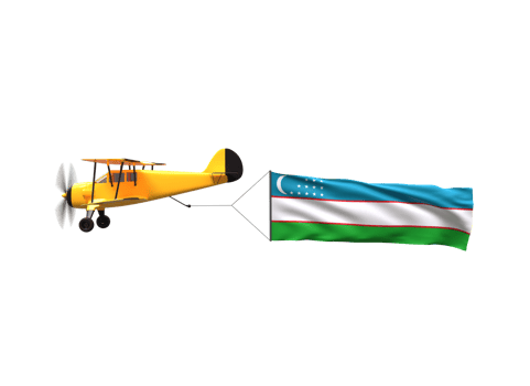 Airplane flying with the Uzbekistan flag png