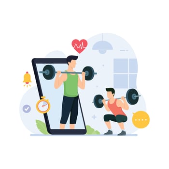 Workout and fitness application training with modern mobile technology vector