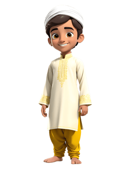 A cartoon boy in a traditional muslim outfit png
