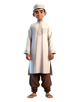 An animated muslim boy in a traditional outfit png