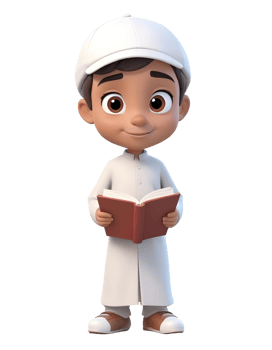 A cartoon muslim boy reading a book png