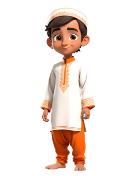 A cartoon boy in an orange and white outfit png