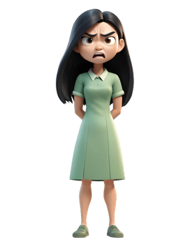 A cartoon woman in a green dress png