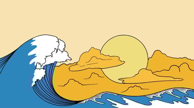 background of sea waves, clouds and sun vector