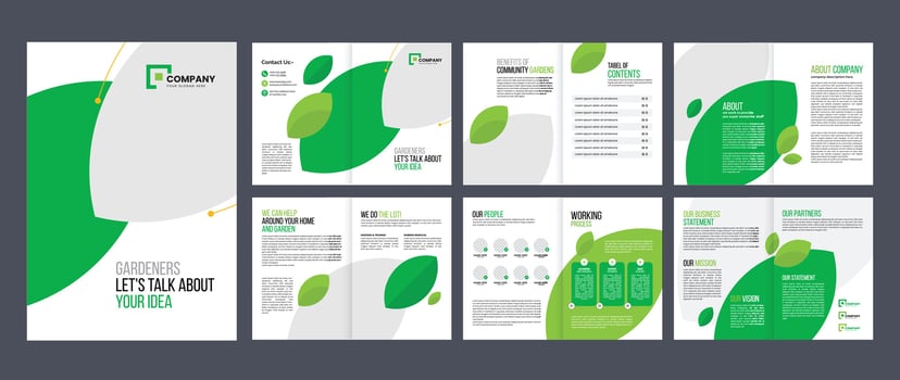 garden brochure design template, lawn care gardening or landscaping service portfolio brochure cover page design template vector
