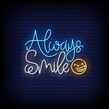 always smile neon sign with brick wall background vector