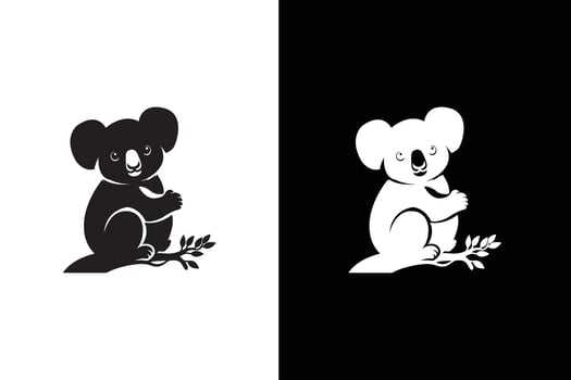 Koala black white logo icon design . Illustration of koala silhouette vector