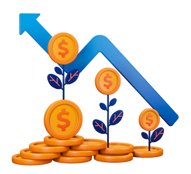 3d transparent render of Growing Wealth with metaphor of coins growing on plants that produce more coins. Can be used for banking, financial sector, fintech apps, banners, financial economic education png