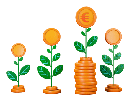 3d transparent render of Piles of Cash and blooming profit return with pile of money in investment. Can be used for banking, financial sector, fintech apps, banners, financial and economic education png