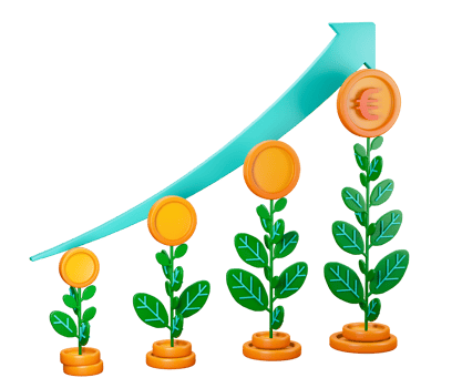 3d transparent render of plants that continue to grow and produce coins for finance and investment. Can be used for banking, financial sector, fintech apps, banners, financial and economic education png