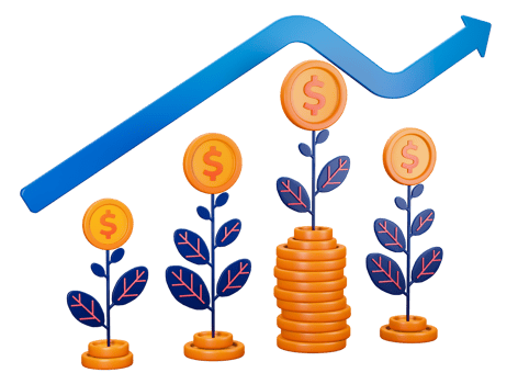 3d transparent render of volatile financial investments with capital or funds produce more returns. Can be used for banking, financial sector, fintech apps, banners, financial and economic education png