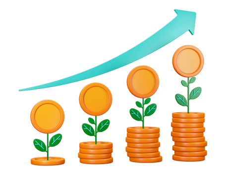 3d transparent render of Financial Growth with investment in small amount of loan to get sustainable returns. Can be used for banking, financial sector, fintech apps, banners, economic education png