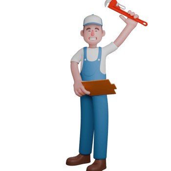 3D Professional Mechanic Character. A mechanic looks very enthusiastic, raising a wrench high with a big smile on his face. Male Technician png