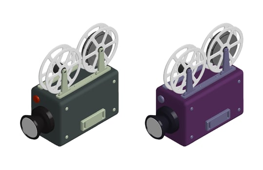 Isometric old camcorder. Filming movie on retro instrument. Film recording of movie. Realistic 3D isolated on white background vector