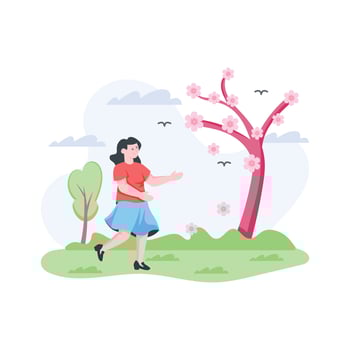 A woman walking in spring season flat illustration vector