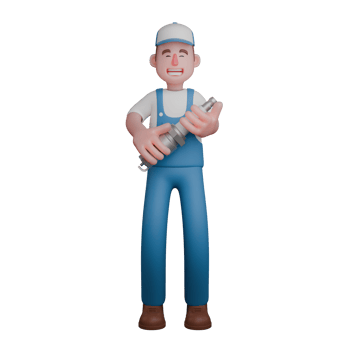 3D Male Mechanic. A mechanic is standing with both hands holding a spark plug. Professional Automotive Character png