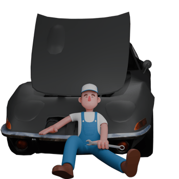 3D Male Mechanic Character. A mechanic is sitting leaning against a car. Automotive Professional png