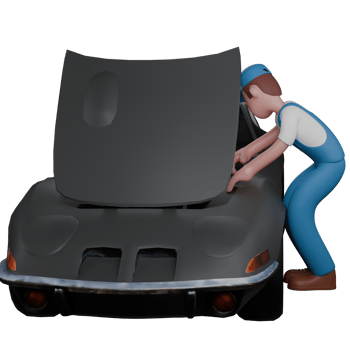 Male Technical Mechanic 3D. A mechanic is squatting while repairing a car. Professional png