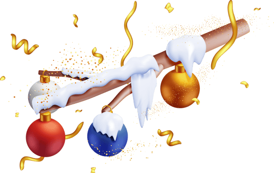 3D Christmas Tree Branches and Hanging Glass Balls png