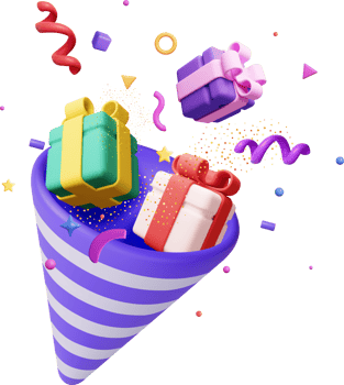 3D Striped Party Popper with Confetti png
