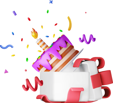3D cake with candle with confetti in gift box png