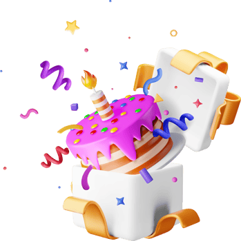 3D cake with candle with confetti in gift box png