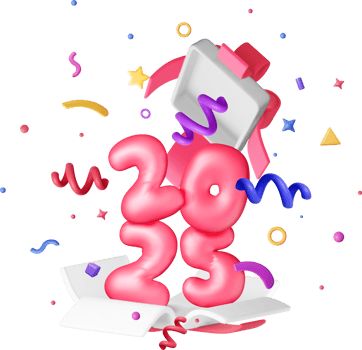 3D Open Gift Box with Sign 2025 and Confetti png