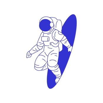 Y2k astronaut going out from hole space explore comic blue line icon flat illustration vector