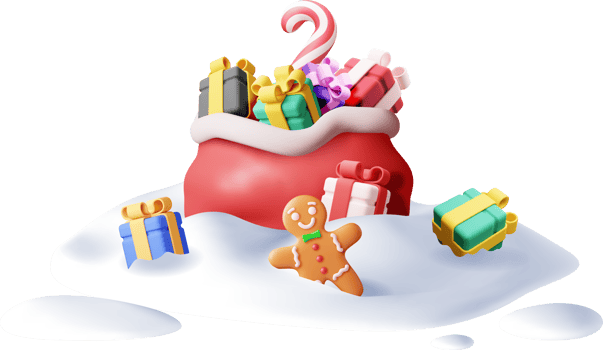 3D Open Santa Claus Sack full of Gifts in Snow png