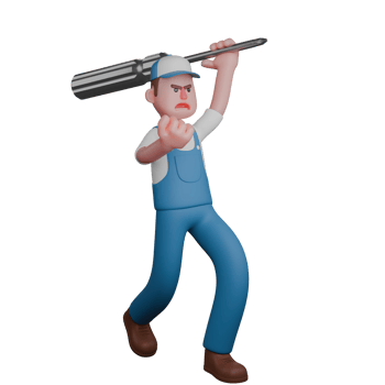 Technical A mechanic is running with his left hand carrying a large screwdriver while his right hand is clenched into a fist. 3D Male Mechanic png