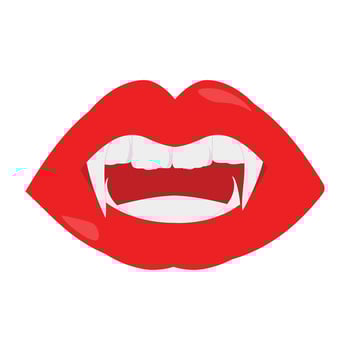 Vampire mouth with fangs and teeth icon illustration. Cartoon open red lips woman with long pointed teeth expression emotion, suitable for halloween design theme festive vector